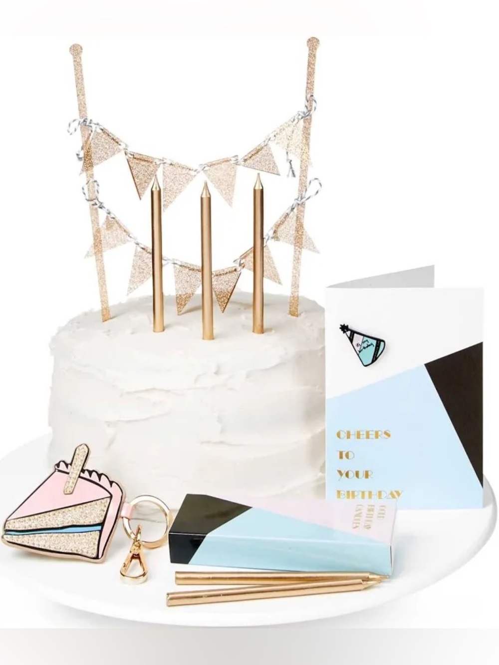 Gold Glitter Cake Topper Set with Gold Candles